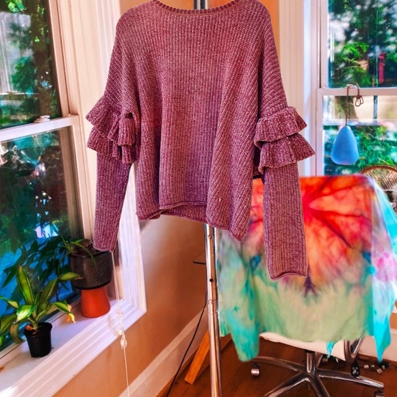 Mossimo Supply Co. Sweaters - blush chenille ruffle sleeved sweater 🔮